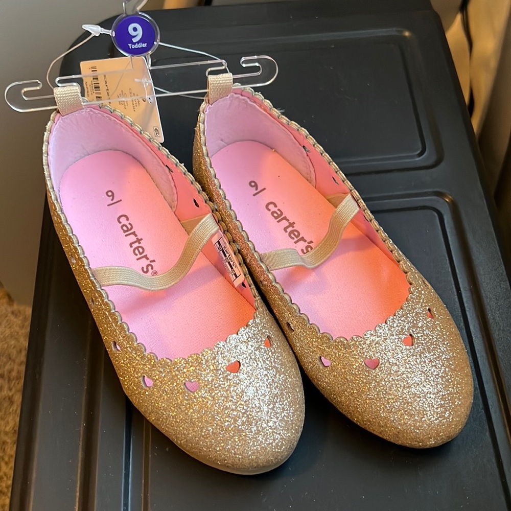 Gold sparkly flats